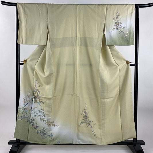 付下 身長159cm 袖長63.5cm S 雙層 松樹梅花 萩 金銀彩 螺鈿 米色 純蠶絲 優品級 一個紋