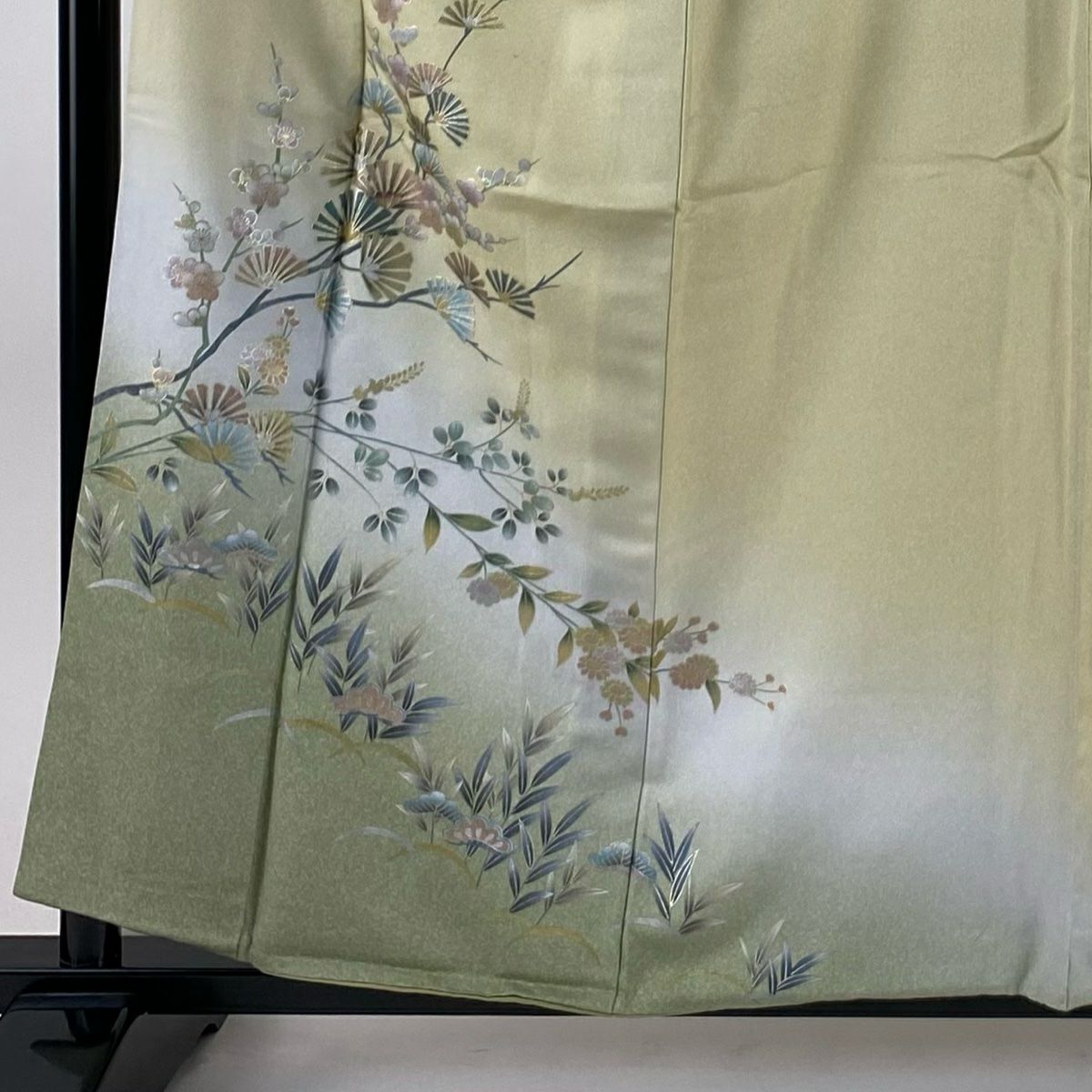 付下 身長159cm 袖長63.5cm S 雙層 松樹梅花 萩 金銀彩 螺鈿 米色 純蠶絲 優品級 一個紋