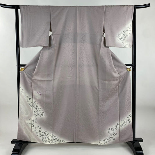 付下 身長161cm 袖長63cm S 雙層 萩 流水 刺繡 漸層 淺紫 純蠶絲 優品級