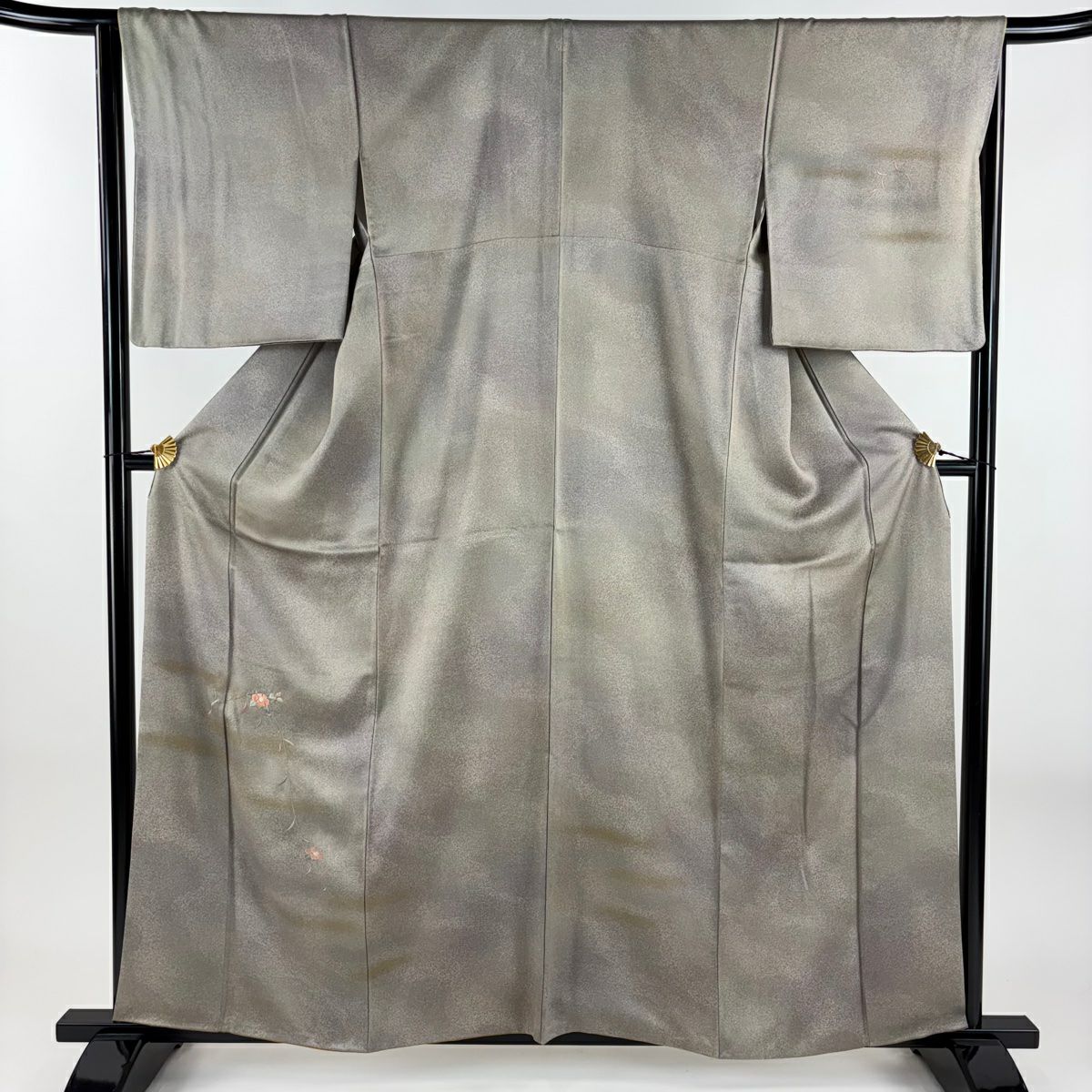付下 身長158.5cm 袖長65cm M 雙層 椿霞刺繡 金線 灰茶 純蠶絲 秀品級 一個紋