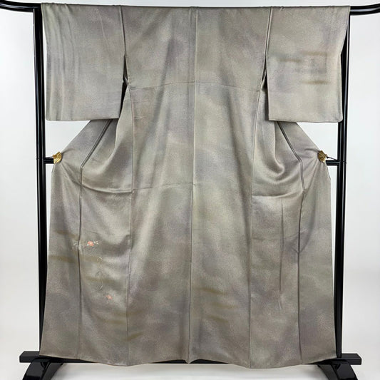 付下 身長158.5cm 袖長65cm M 雙層 椿霞刺繡 金線 灰茶 純蠶絲 秀品級 一個紋