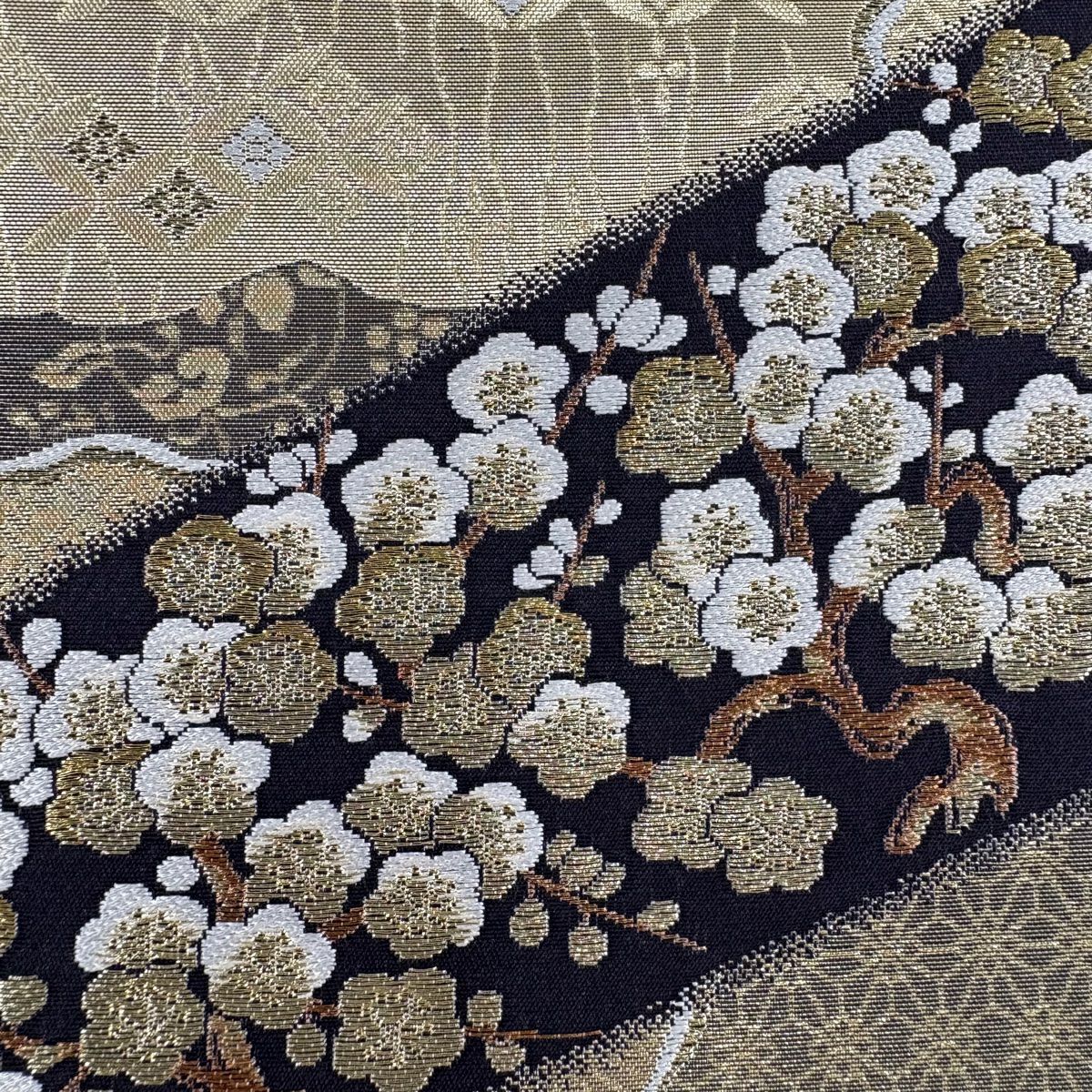 【美品】 袋帶 秀品級 松樹竹子梅花 波 金絲 金金箔 金色 六通 純蠶絲