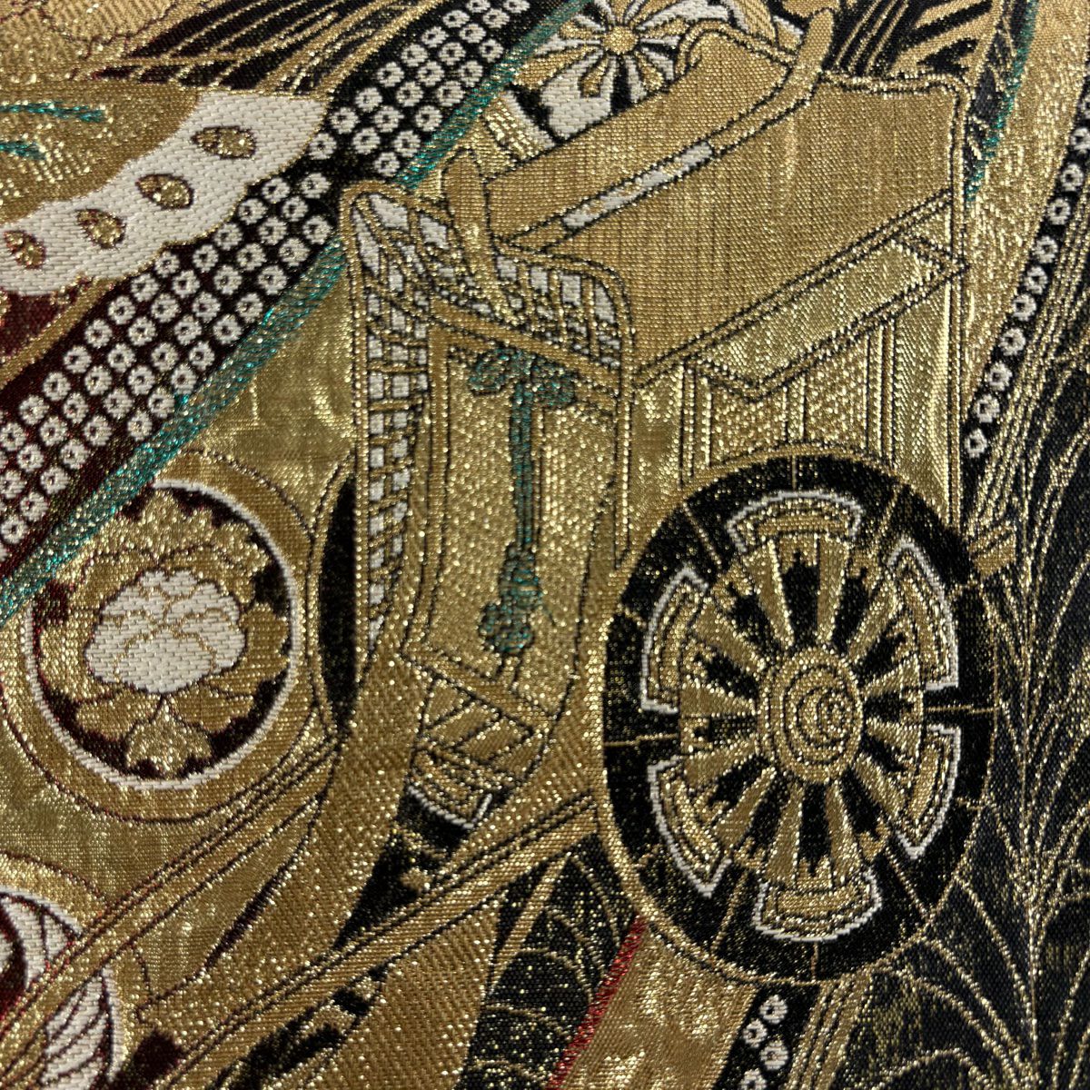 【美品】 袋帶 秀品級 御所車 蝴蝶 金絲 金金箔 金 六通 純蠶絲