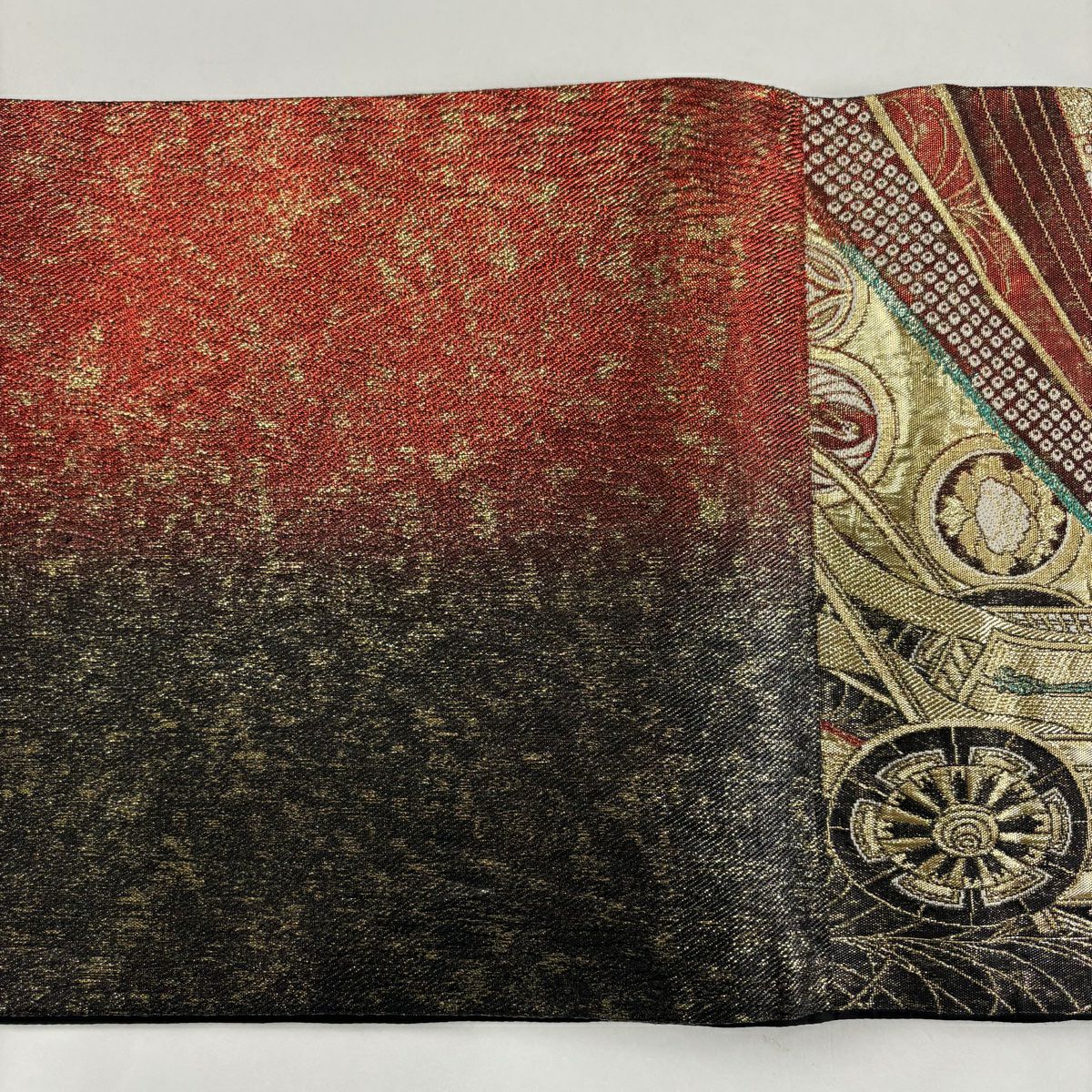 【美品】 袋帶 秀品級 御所車 蝴蝶 金絲 金金箔 金 六通 純蠶絲