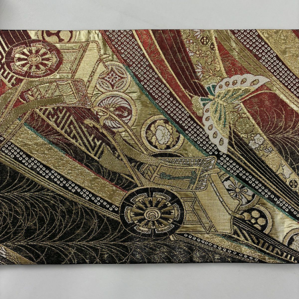 【美品】 袋帶 秀品級 御所車 蝴蝶 金絲 金金箔 金 六通 純蠶絲