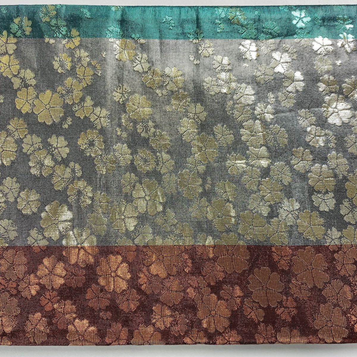 【美品】 袋帶 秀品級 草花紋紋 幾何學 金絲 金金箔 金色 六通 純蠶絲
