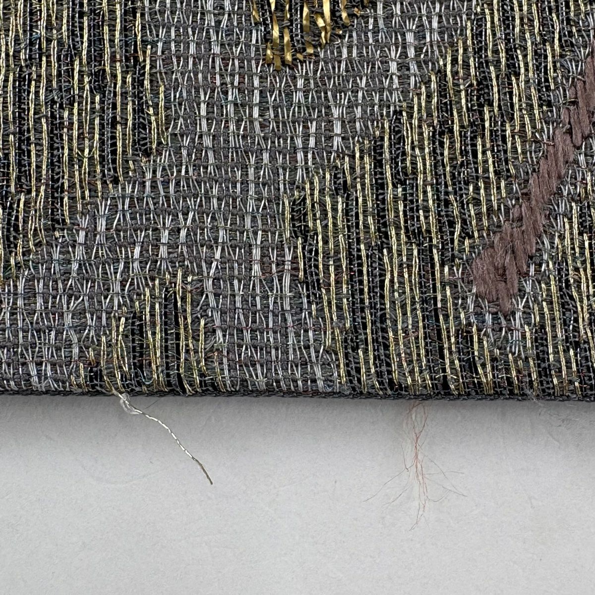 袋帶 秀品級 幾何圖案 金金箔 拉麵絲 灰紫 六通 純蠶絲