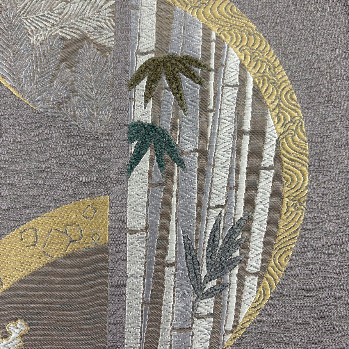 【美品】 袋帶 秀品級 映調獻上文 唐織 金金箔 薄紫 六通 純蠶絲