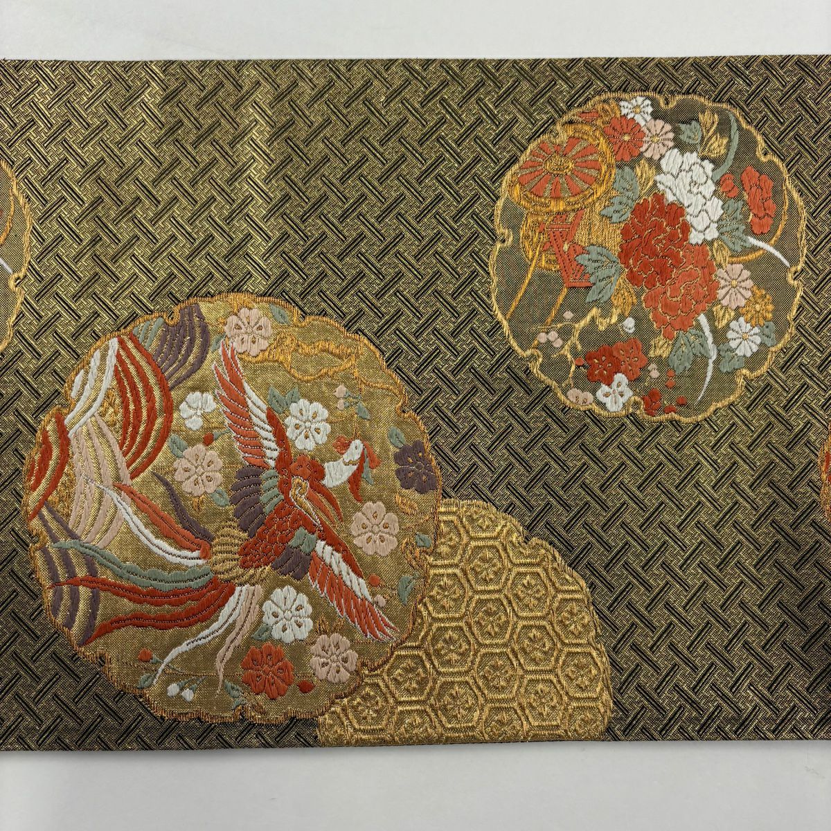 【美品】 袋帶 秀品級 鈴乃屋 雪輪 鳳凰 金絲 金金箔 金 六通 純蠶絲