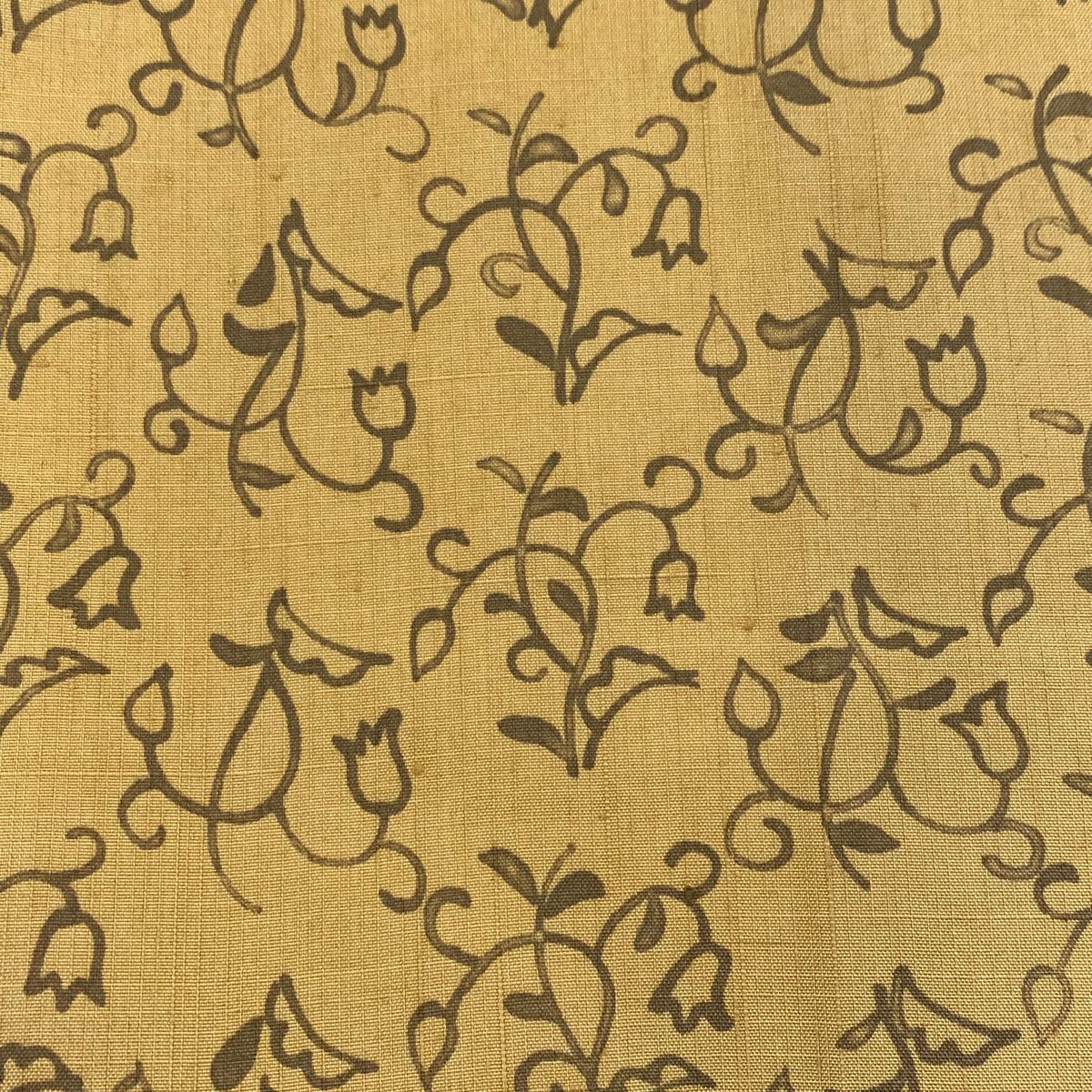【美品】 小紋 身長156cm 袖長65cm M 雙層 紬織織 鬱金香 唐草紋 黃土 純蠶絲 名品級
