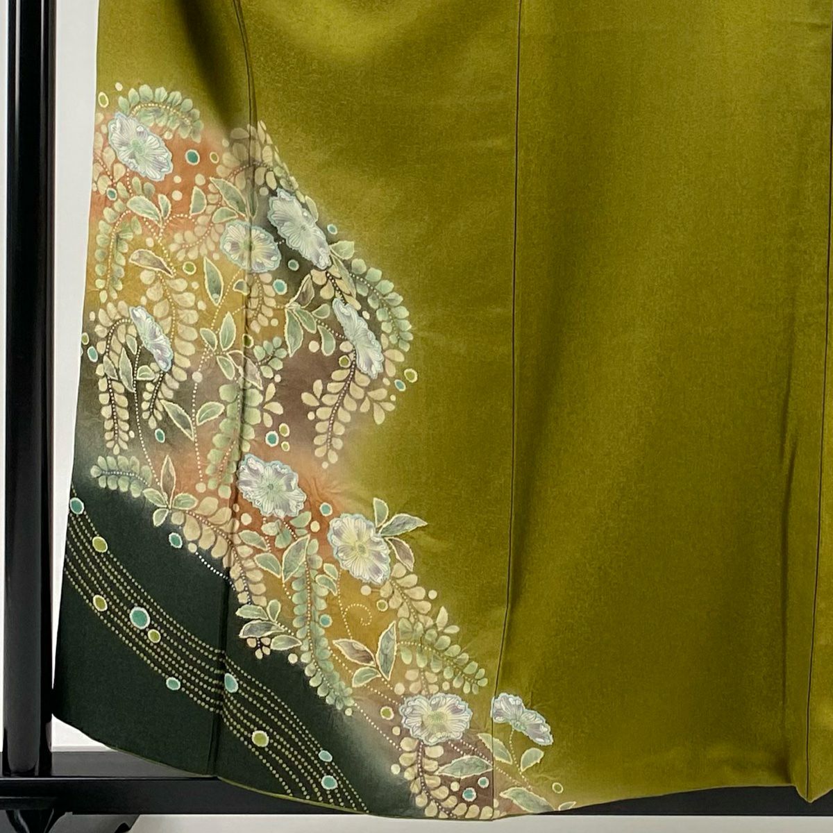 【美品】 付下 身長159.5cm 袖長64.5cm M 雙層 辻花染 霞 漸層 鶯色 純蠶絲 名品級