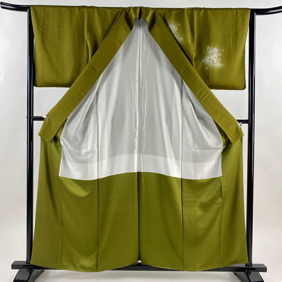 【美品】 付下 身長159.5cm 袖長64.5cm M 雙層 辻花染 霞 漸層 鶯色 純蠶絲 名品級
