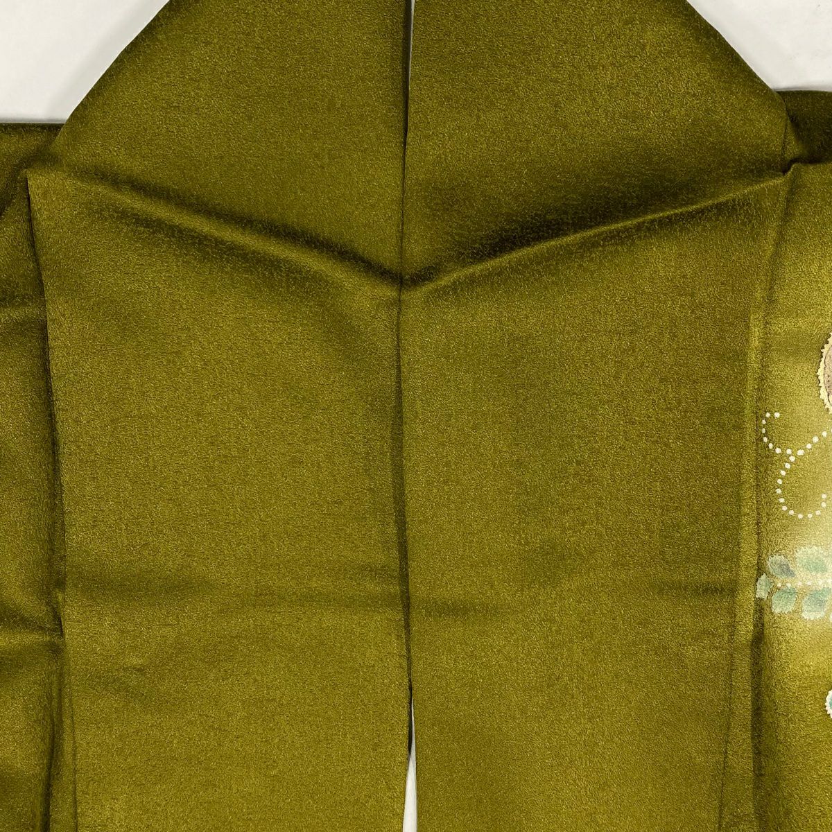 【美品】 付下 身長159.5cm 袖長64.5cm M 雙層 辻花染 霞 漸層 鶯色 純蠶絲 名品級