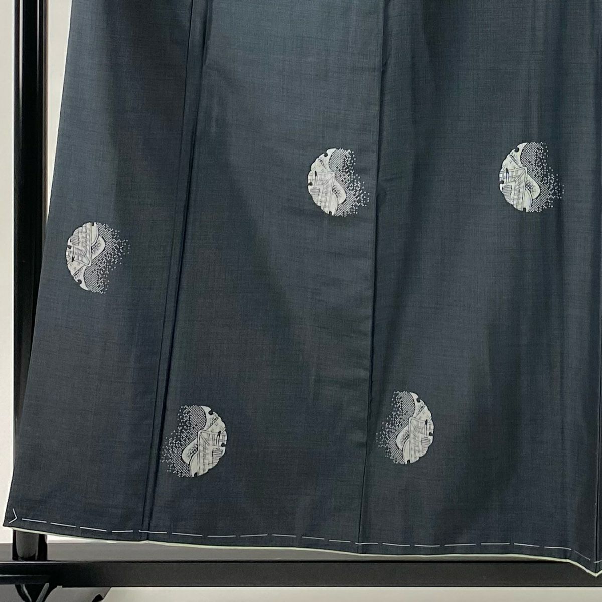 【美品】 紬織 身長158cm 袖長64.5cm M 雙層 雪輪 御所車 深藍 純蠶絲 名品級