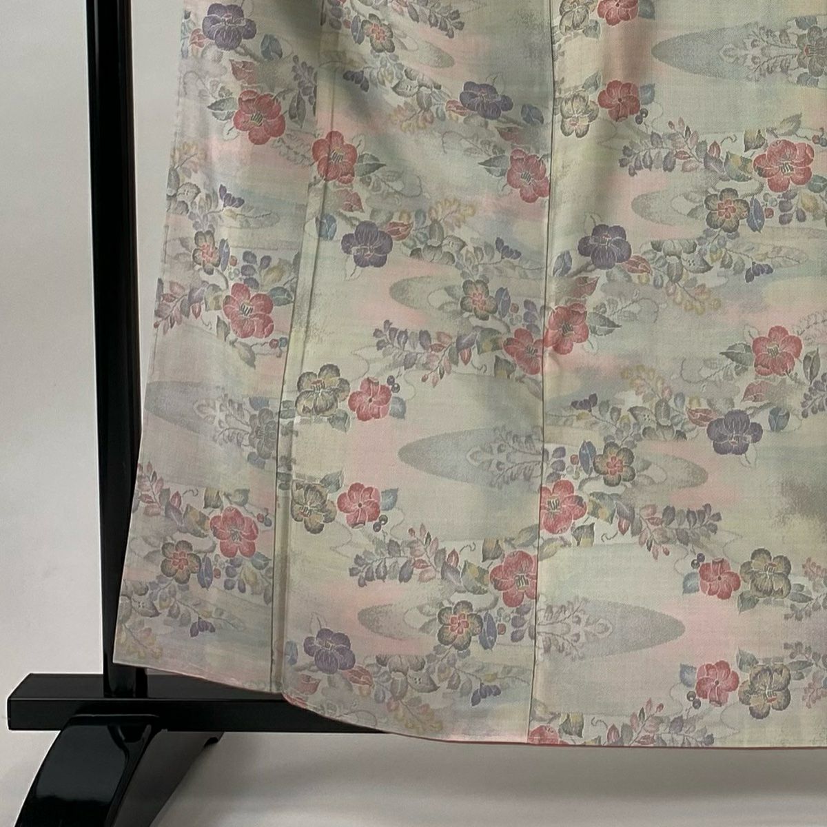 【美品】紬織 身長162.5cm 袖長63cm S 雙層 椿 霞 奶油色 純蠶絲 名品級