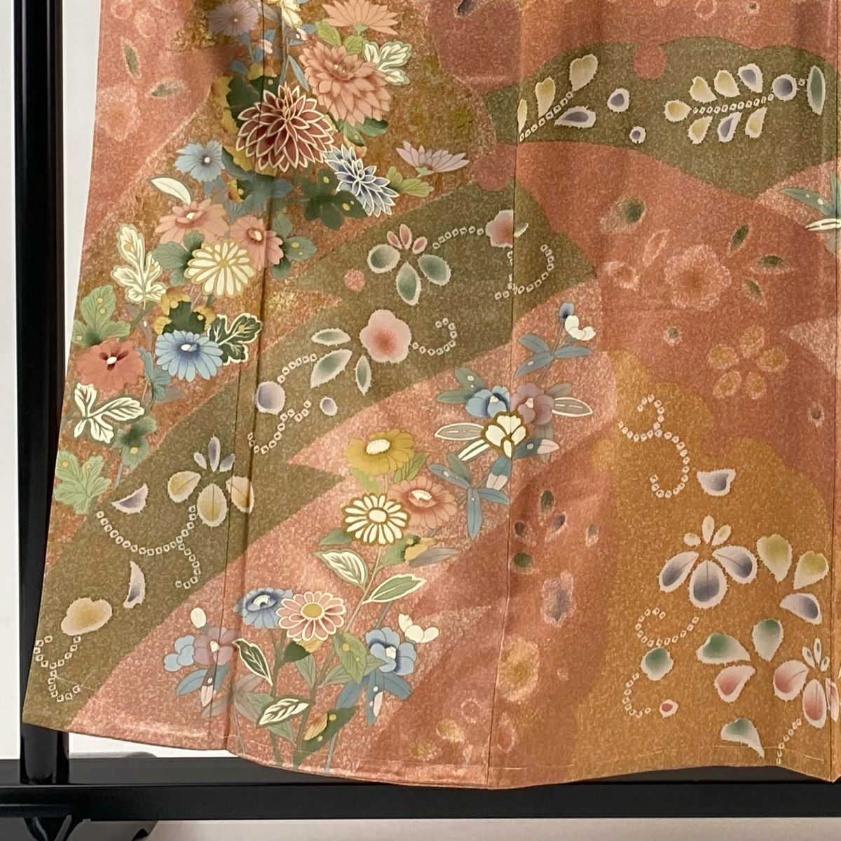 訪問服 身長156.5cm 袖長66cm M 雙層 菊花 梅花 金銀彩 鮭粉色 純蠶絲 名品級