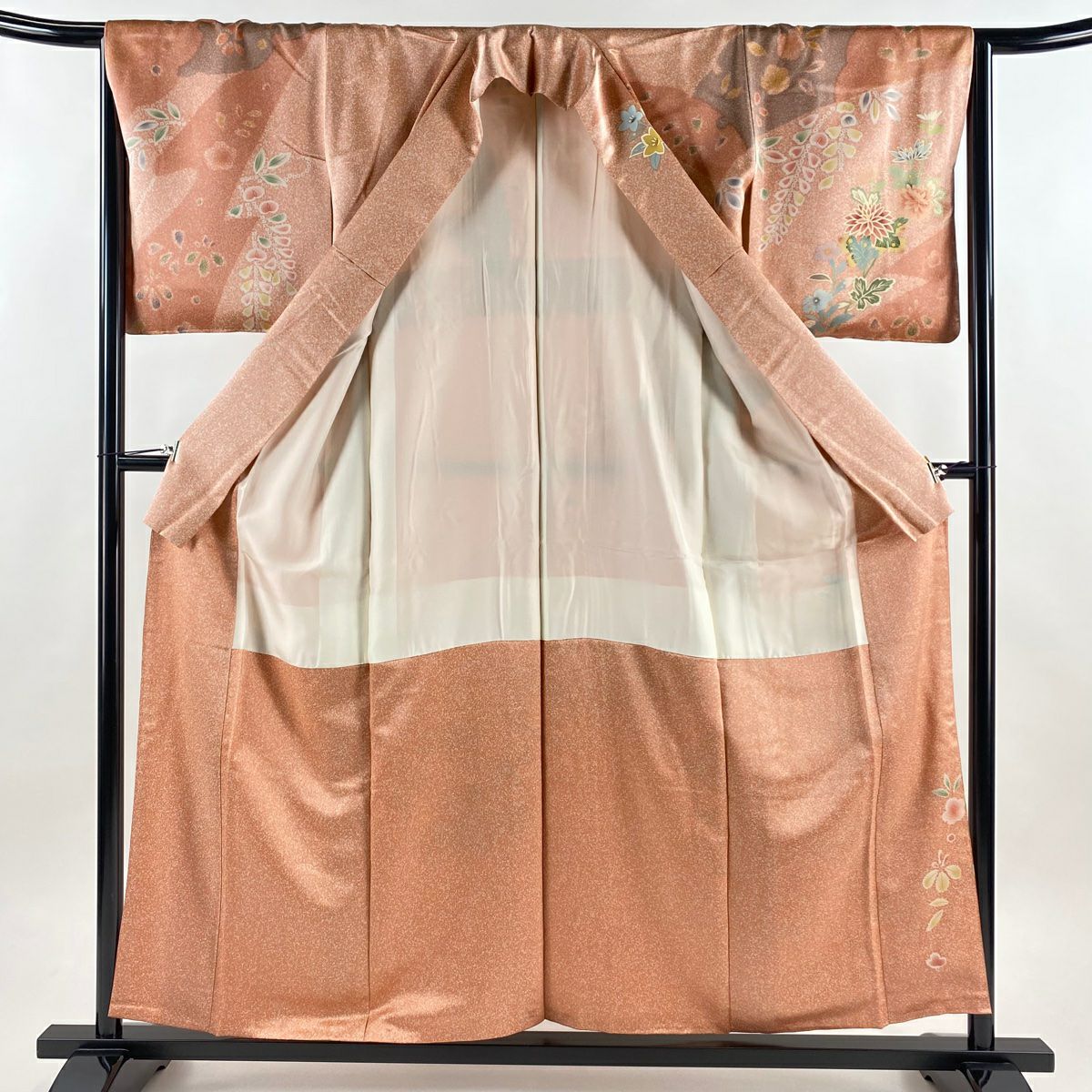 訪問服 身長156.5cm 袖長66cm M 雙層 菊花 梅花 金銀彩 鮭粉色 純蠶絲 名品級
