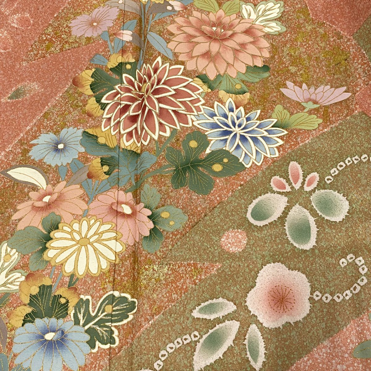 訪問服 身長156.5cm 袖長66cm M 雙層 菊花 梅花 金銀彩 鮭粉色 純蠶絲 名品級