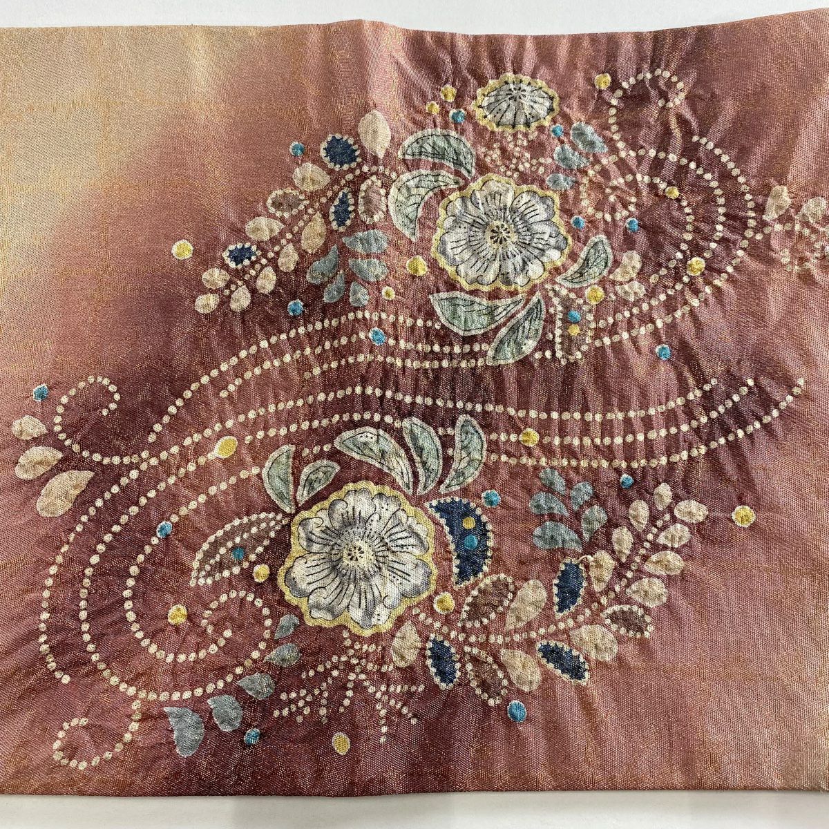 【美品】 袋帶 名品級 辻花染 銀線 金金箔 粉米色 大鼓圖案 純蠶絲