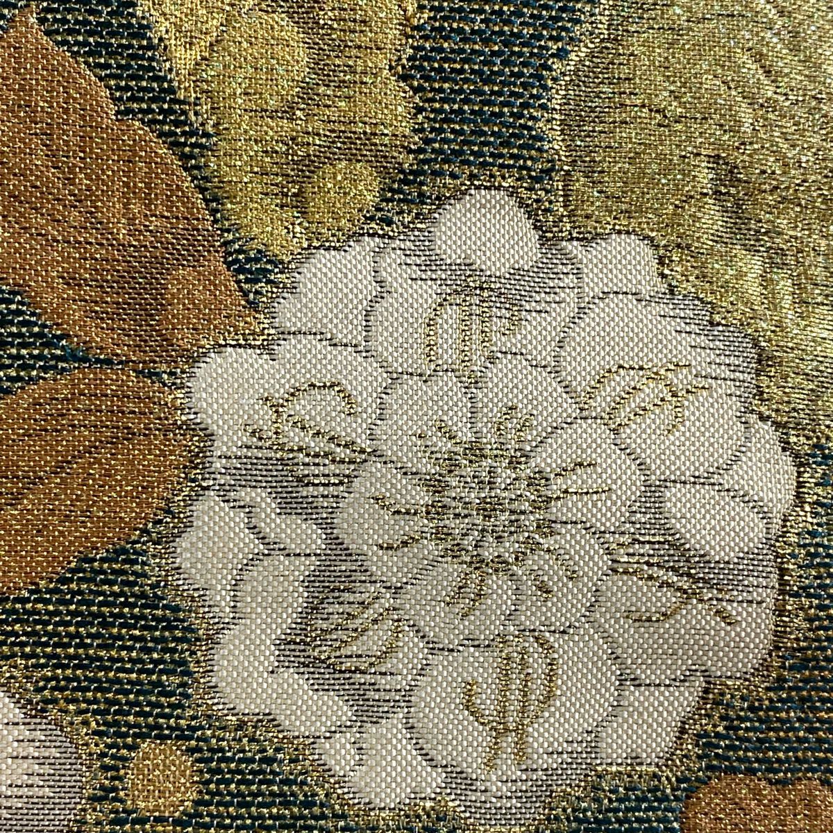 【美品】 袋帶 名品級 手先二通り 大和 草花紋紋 菱 金絲 金金箔 金色 全通 純蠶絲
