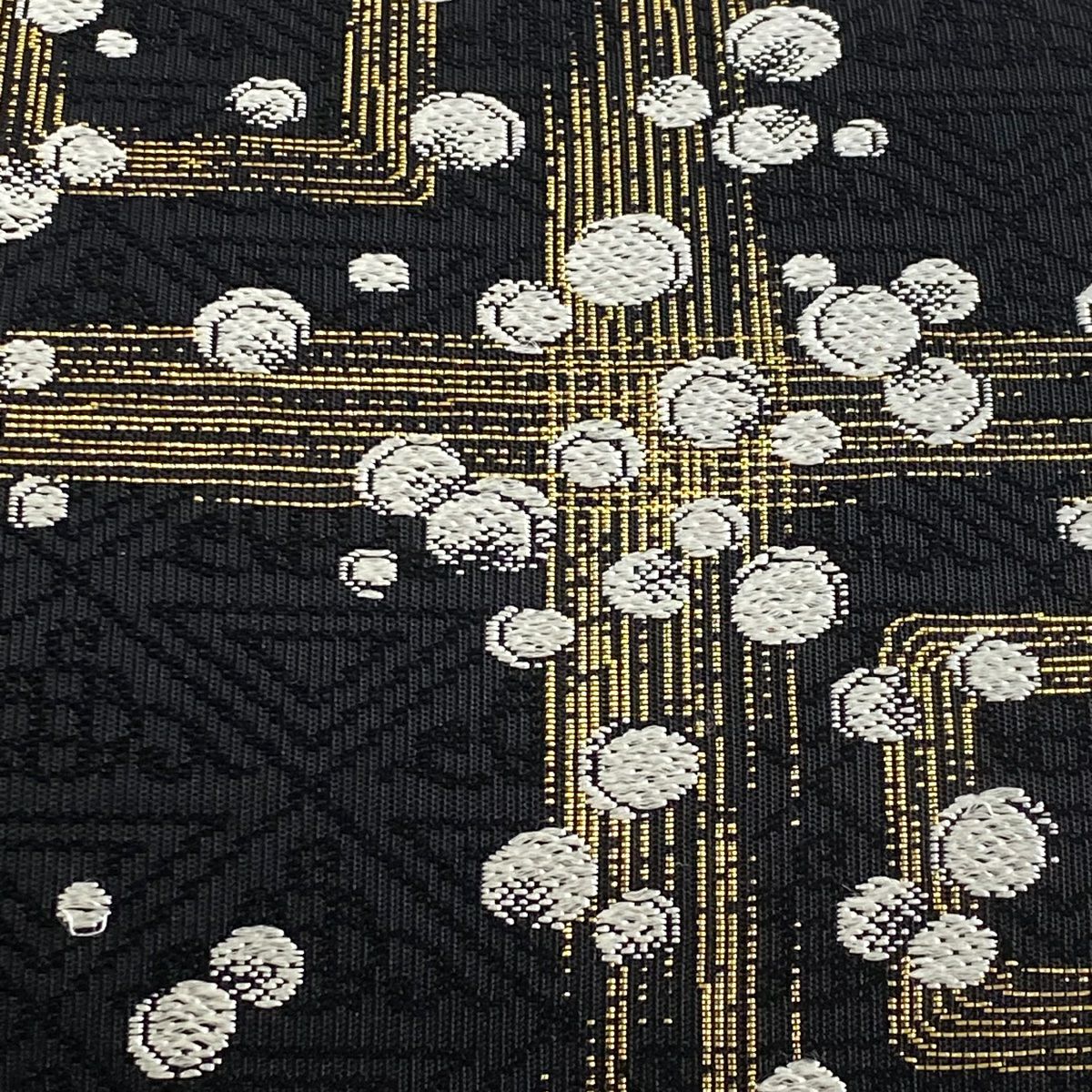 【美品】 袋帶 名品級 幾何學 金絲 黑 六通 純蠶絲