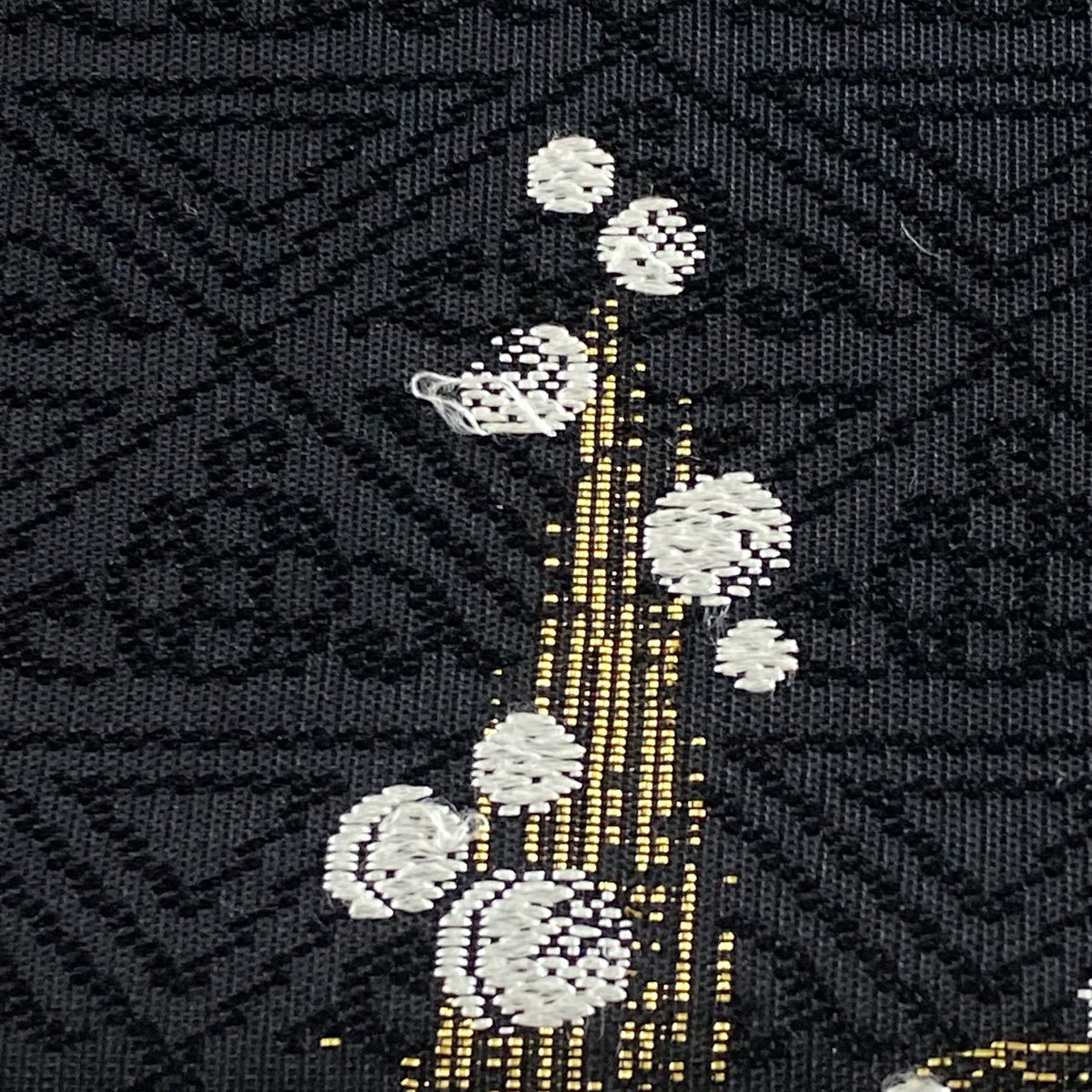 【美品】 袋帶 名品級 幾何學 金絲 黑 六通 純蠶絲
