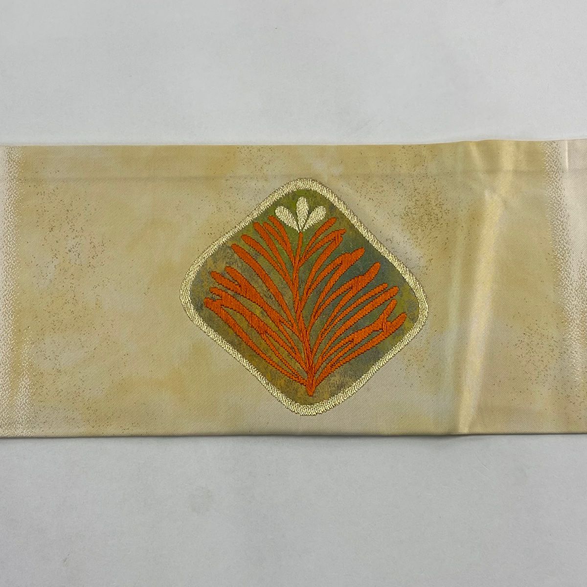 名古屋帶 秀品級 若松樹 幾何圖案 金線 金金箔 奶油色 純蠶絲