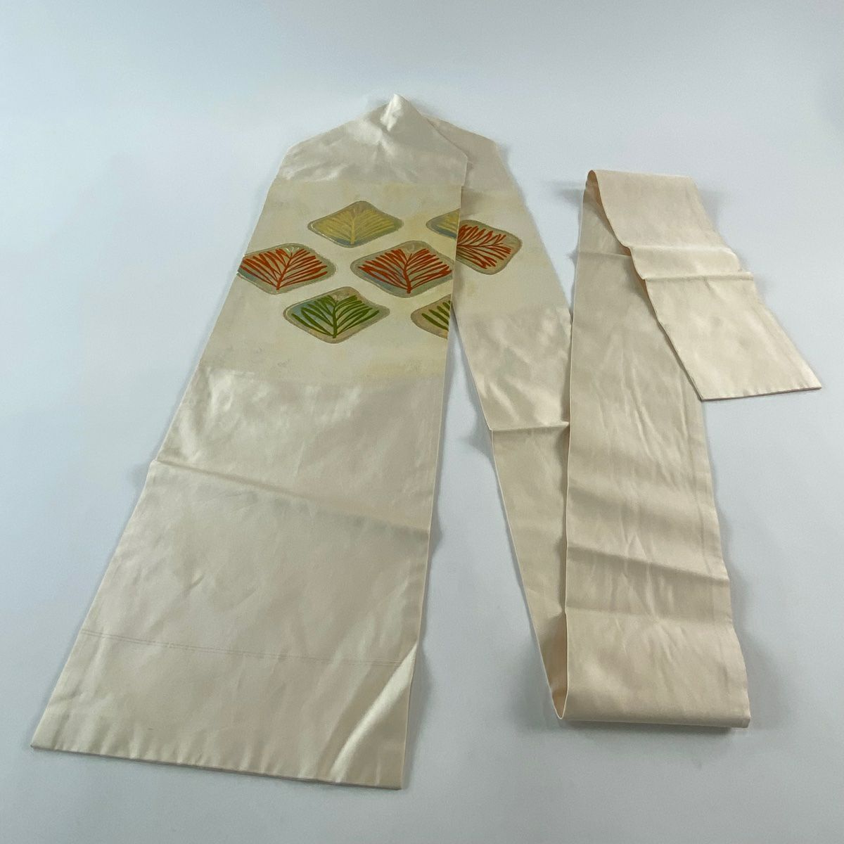 名古屋帶 秀品級 若松樹 幾何圖案 金線 金金箔 奶油色 純蠶絲