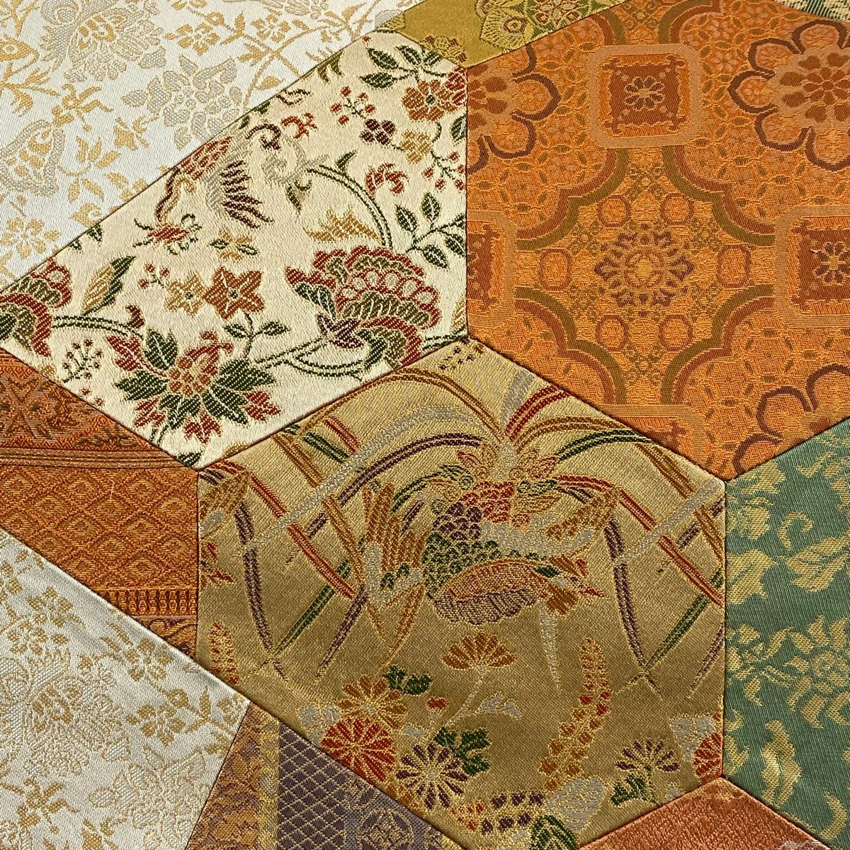 袋帶 秀品級 寄花鳥圖 金金箔 切嵌 裸色 全通 純蠶絲