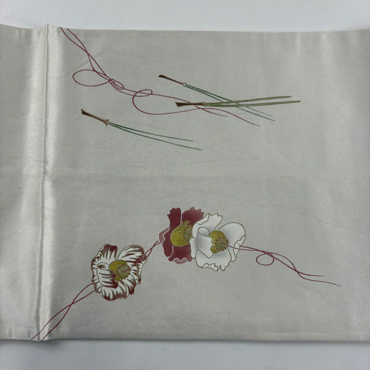 袋帶 秀品級 花 松樹葉 金銀彩 金金箔 白 お太鼓圖案 純蠶絲