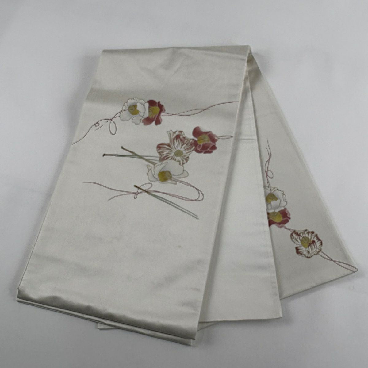 袋帶 秀品級 花 松樹葉 金銀彩 金金箔 白 お太鼓圖案 純蠶絲