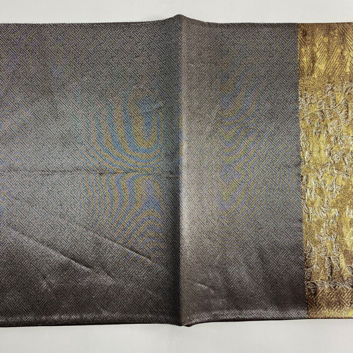 【美品】 袋帶 秀品級 華紋 花鳥 金絲 金金箔 金茶 六通 純蠶絲