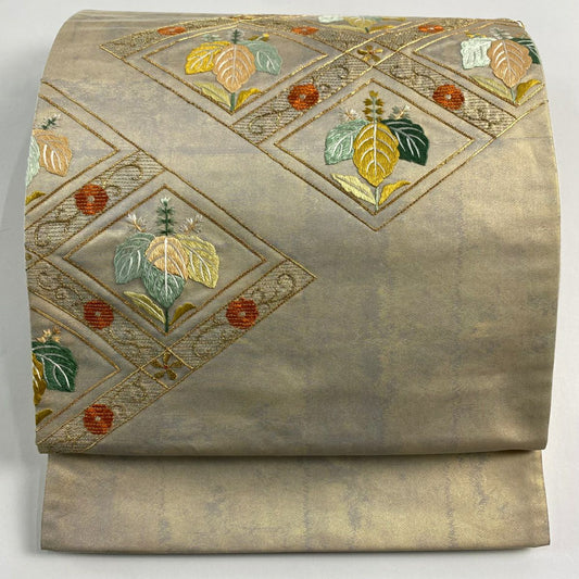 袋帶 秀品級 桐 菱 刺繡 金絲 金色 大鼓圖案 純蠶絲
