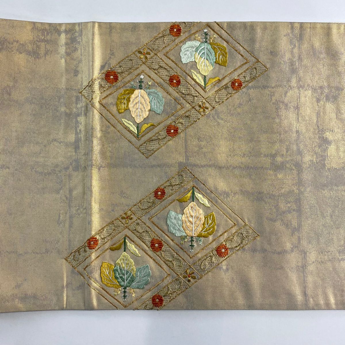 袋帶 秀品級 桐 菱 刺繡 金絲 金色 大鼓圖案 純蠶絲