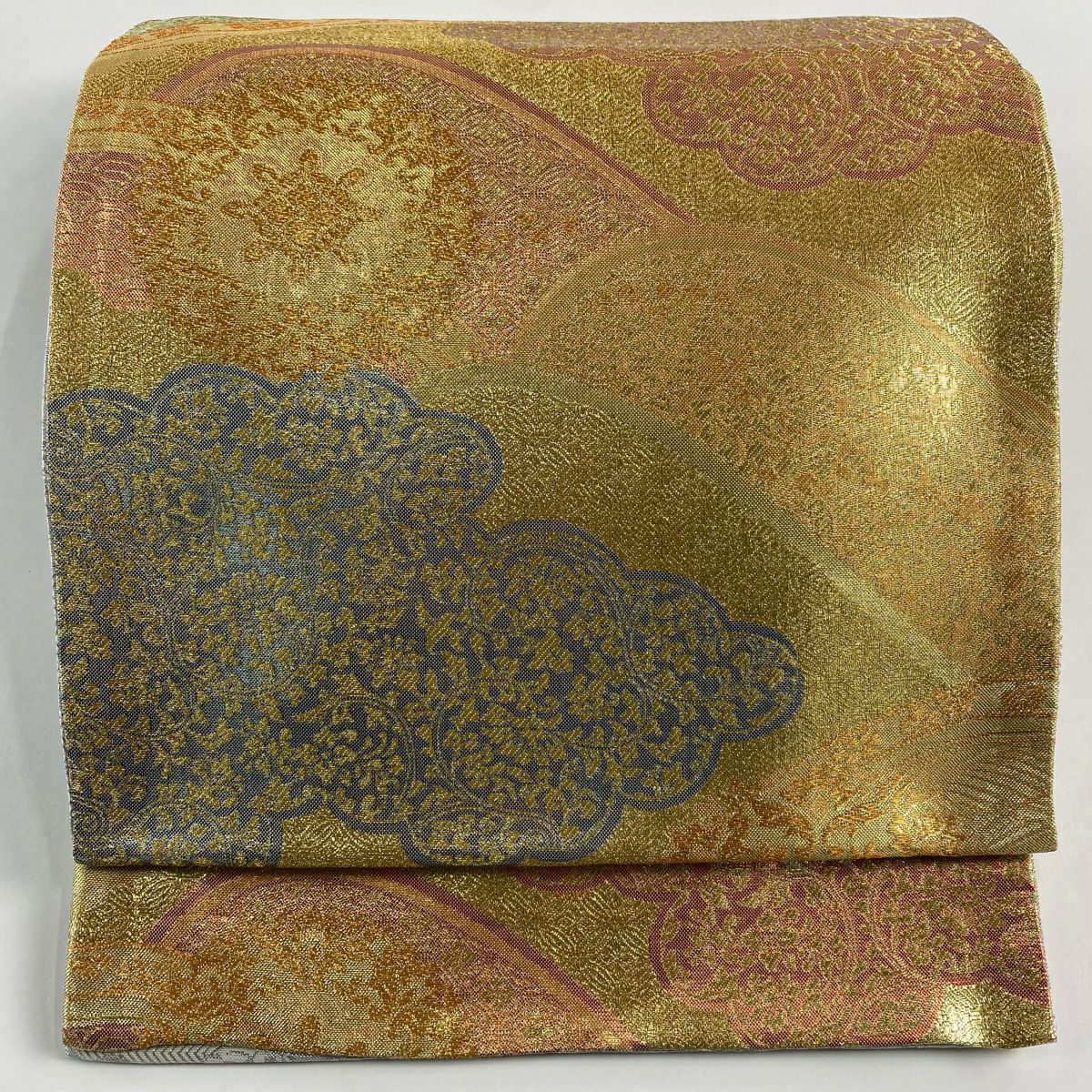 【美品】 袋帶 秀品級 錦乃 華紋 雲文 金絲 金金箔 金色 六通 純蠶絲