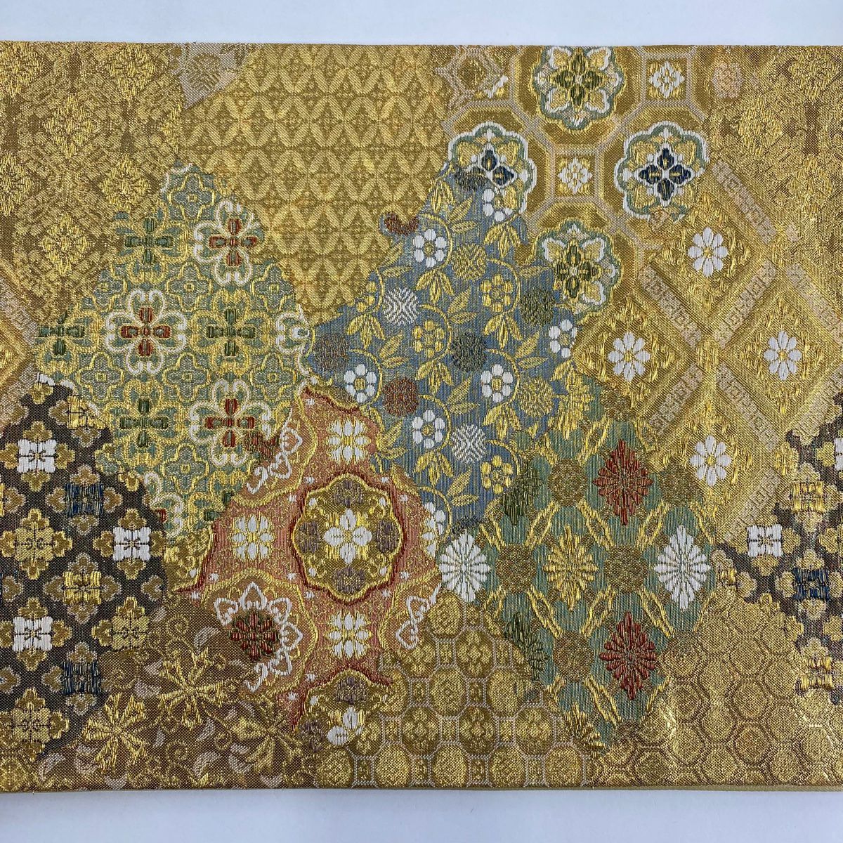 【美品】 袋帶 秀品級 華紋 花菱 金絲 刺繡 金色 六通 純蠶絲