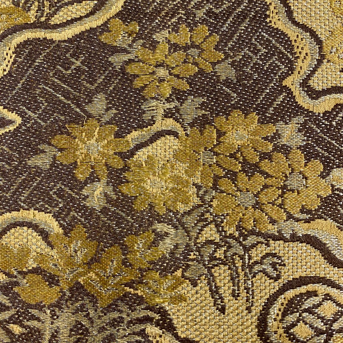袋帶 秀品級 秋草 金金箔 淺茶 純蠶絲