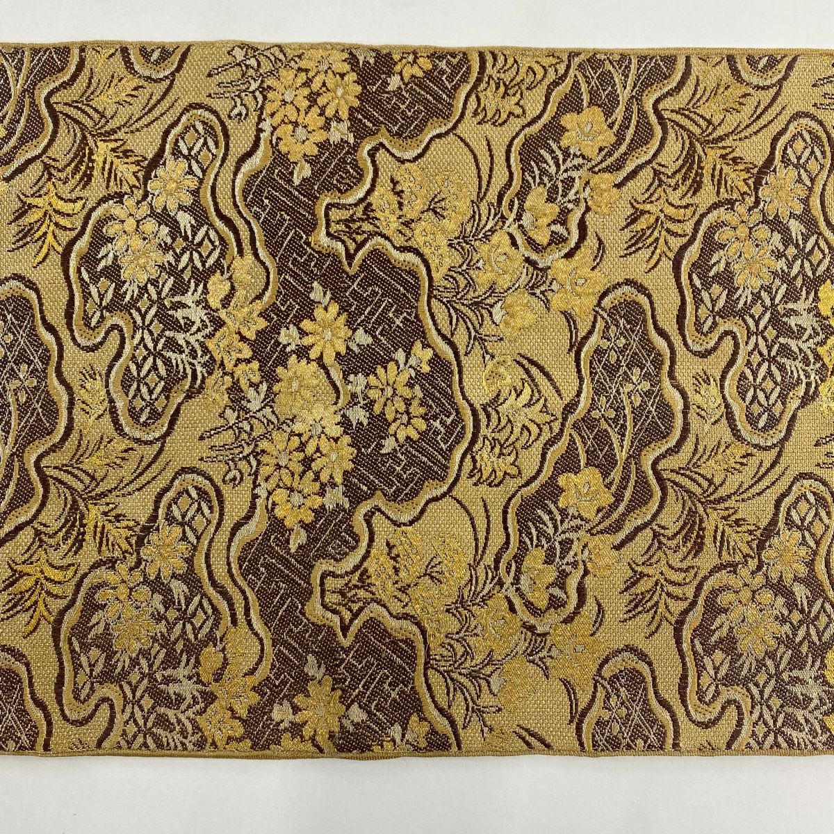 袋帶 秀品級 秋草 金金箔 淺茶 純蠶絲
