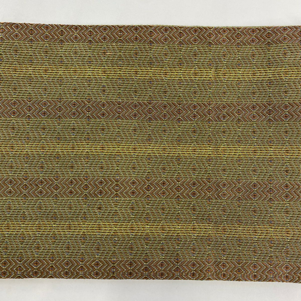 【美品】 袋帶 秀品級 幾何學 金絲 茶 お太鼓圖案 純蠶絲