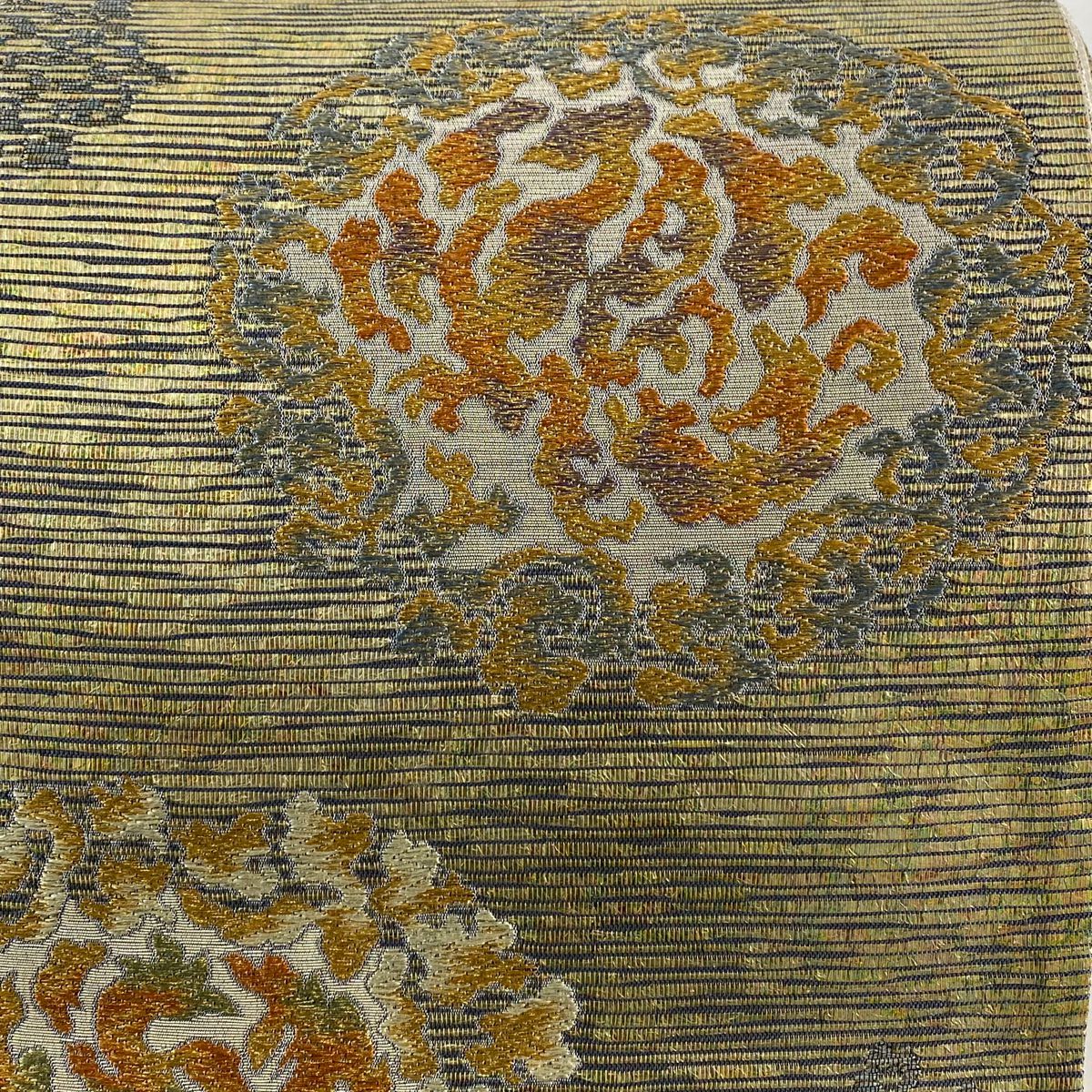 袋帶 秀品級 本泥染 幾何學 金唐金箔 金色 六通 純蠶絲