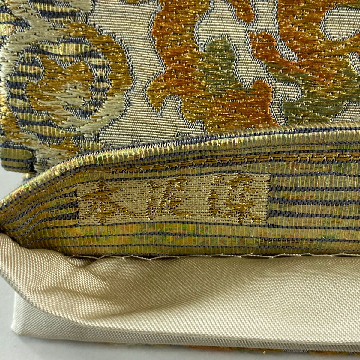 袋帶 秀品級 本泥染 幾何學 金唐金箔 金色 六通 純蠶絲