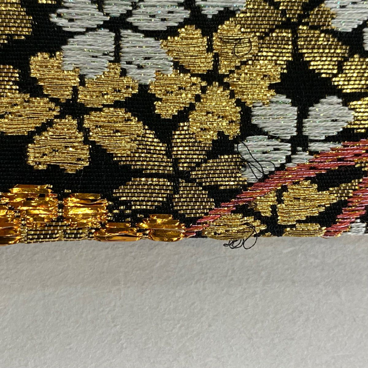 【美品】 袋帶 秀品級 櫻花 金線 金金箔 黑色 六通 純蠶絲