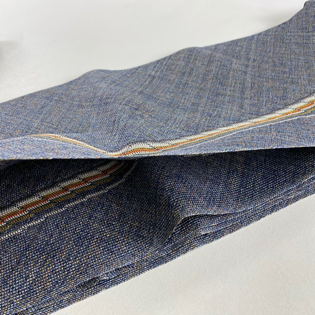 【美品】名古屋帶 優品級 八寸名古屋帶 隧道仕立 經典條紋 金絲 藍紫 純蠶絲