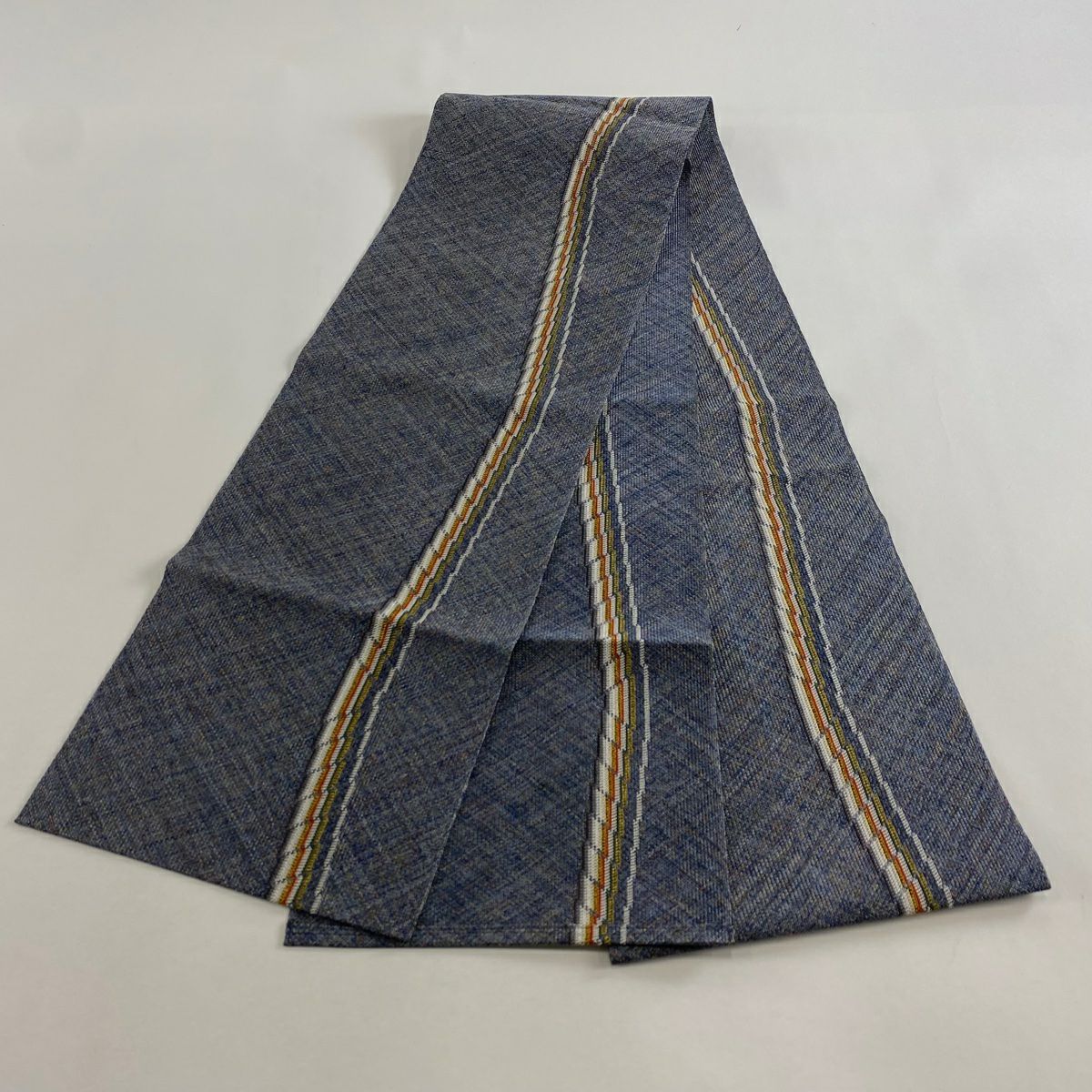 【美品】名古屋帶 優品級 八寸名古屋帶 隧道仕立 經典條紋 金絲 藍紫 純蠶絲