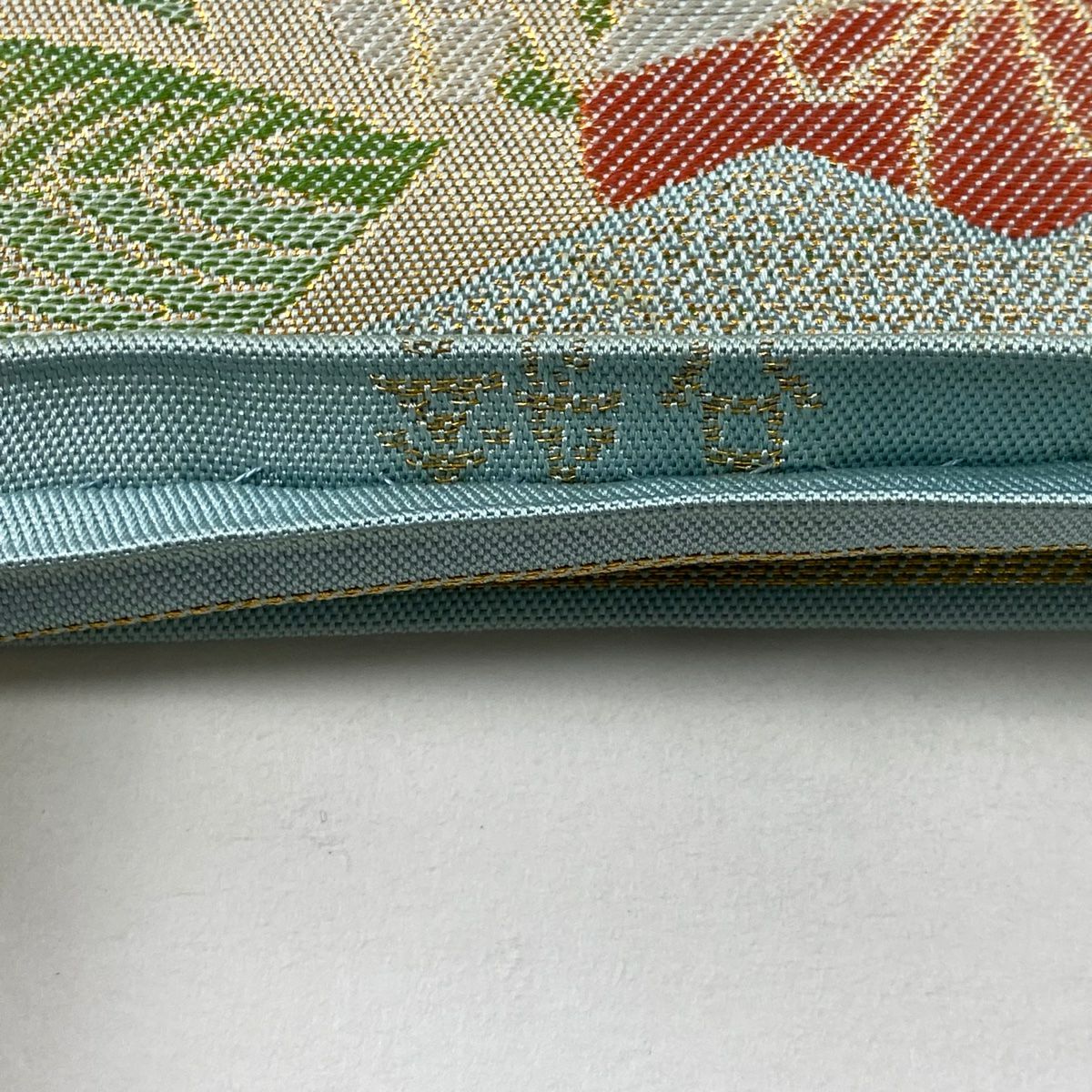 袋帶 秀品級 織悅 落款あり 關西裁縫 椿 枝垂櫻 金金箔 灰綠 全通 純蠶絲