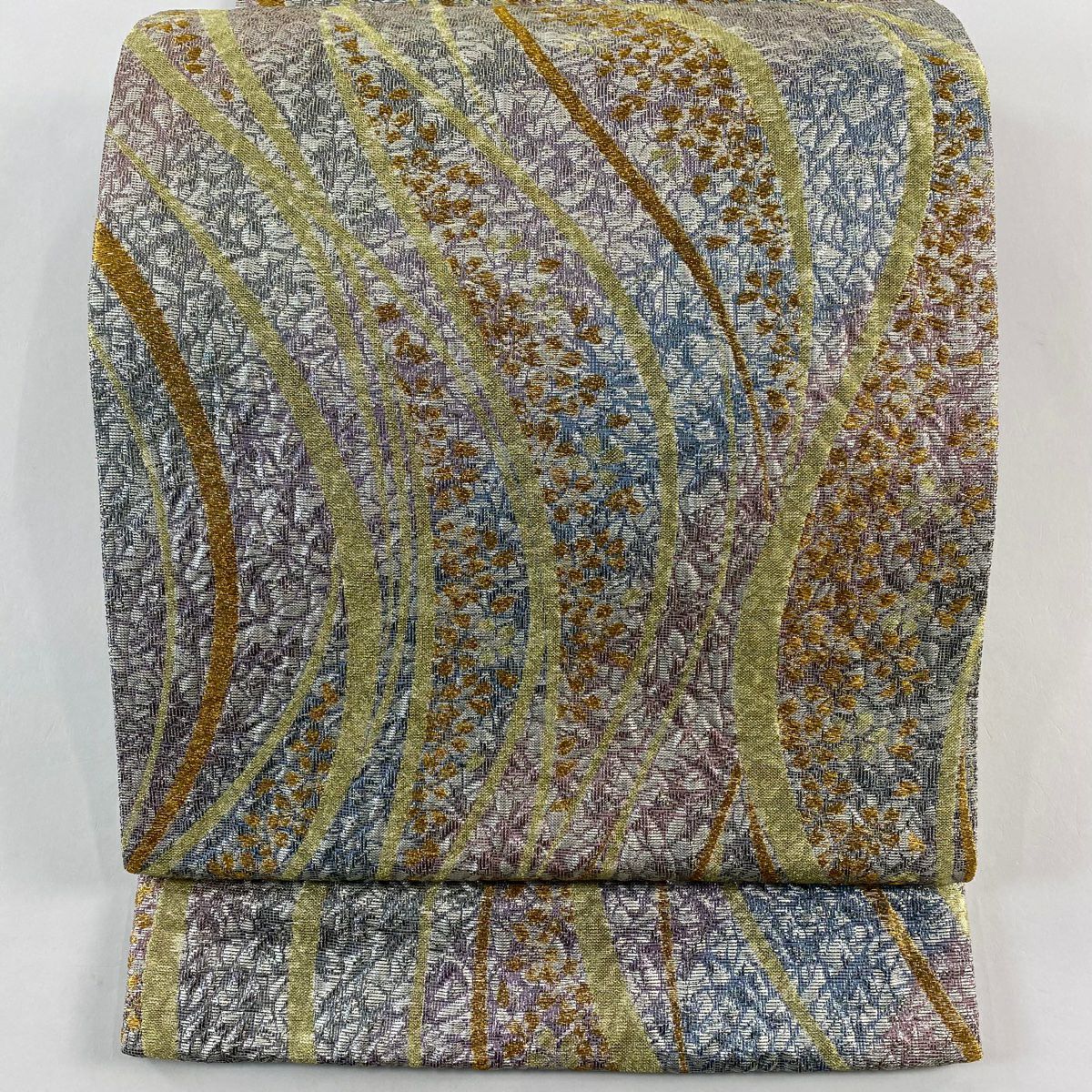 袋帶 秀品級 樱花 斜条 金絲 金金箔 灰紫 六通 純蠶絲