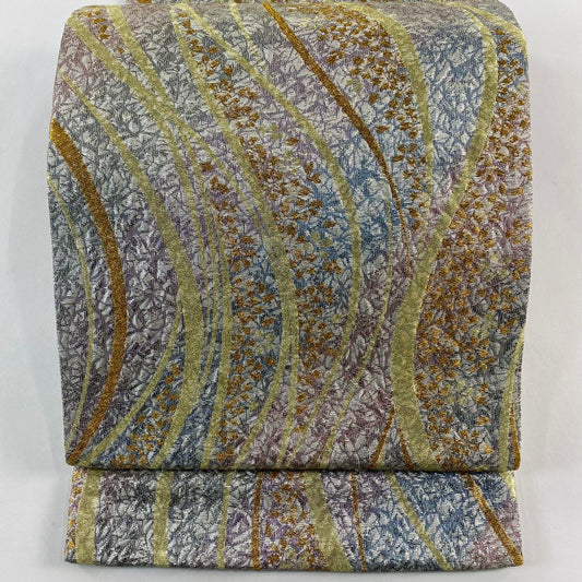 袋帶 秀品級 樱花 斜条 金絲 金金箔 灰紫 六通 純蠶絲
