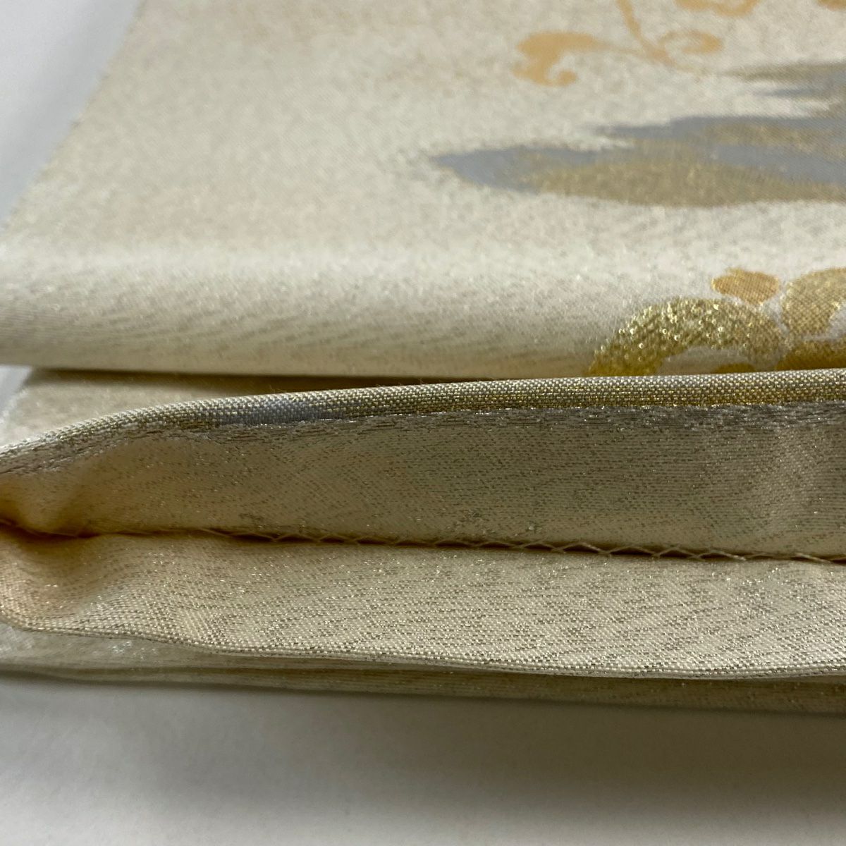 袋帶 秀品級 華紋 霞 金銀絲 金金箔 米色 大鼓圖案 純蠶絲