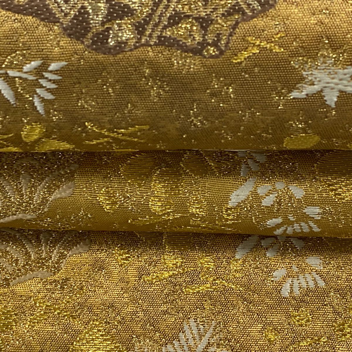 袋帶 秀品級 關西仕立 紅江華紋 金金箔散佈 金絲 金色 六通 純蠶絲