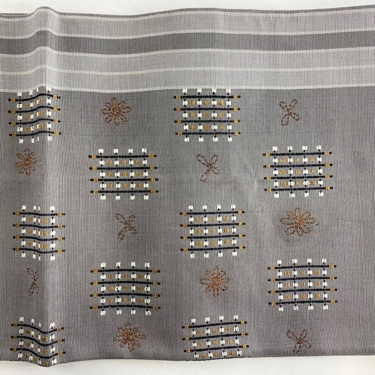 袋帶 秀品級 花紋 幾何圖案 刺繡 灰 深藍 六通 純蠶絲